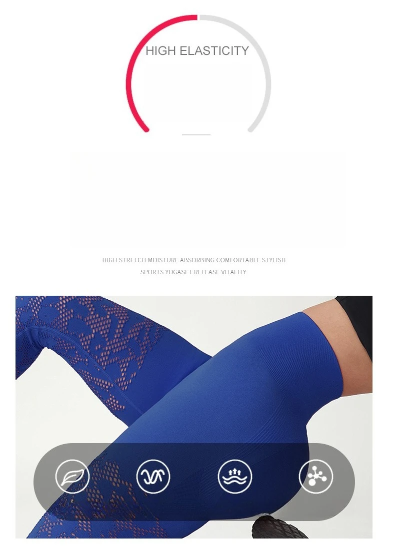 Damen Yoga-Hose mit Lochmuster, Modische Atmungsaktive Schnelltrocknende Workout-Leggings, Dehnbare Schlanke Pilates-Laufhose – Detail 5