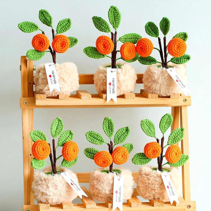 1PC Creative Small Crochet Fruit Bonsai Home Decor Plant Bonsai Small Potted Plastic Flower Fortune Orange Kumquat Fruit Tree