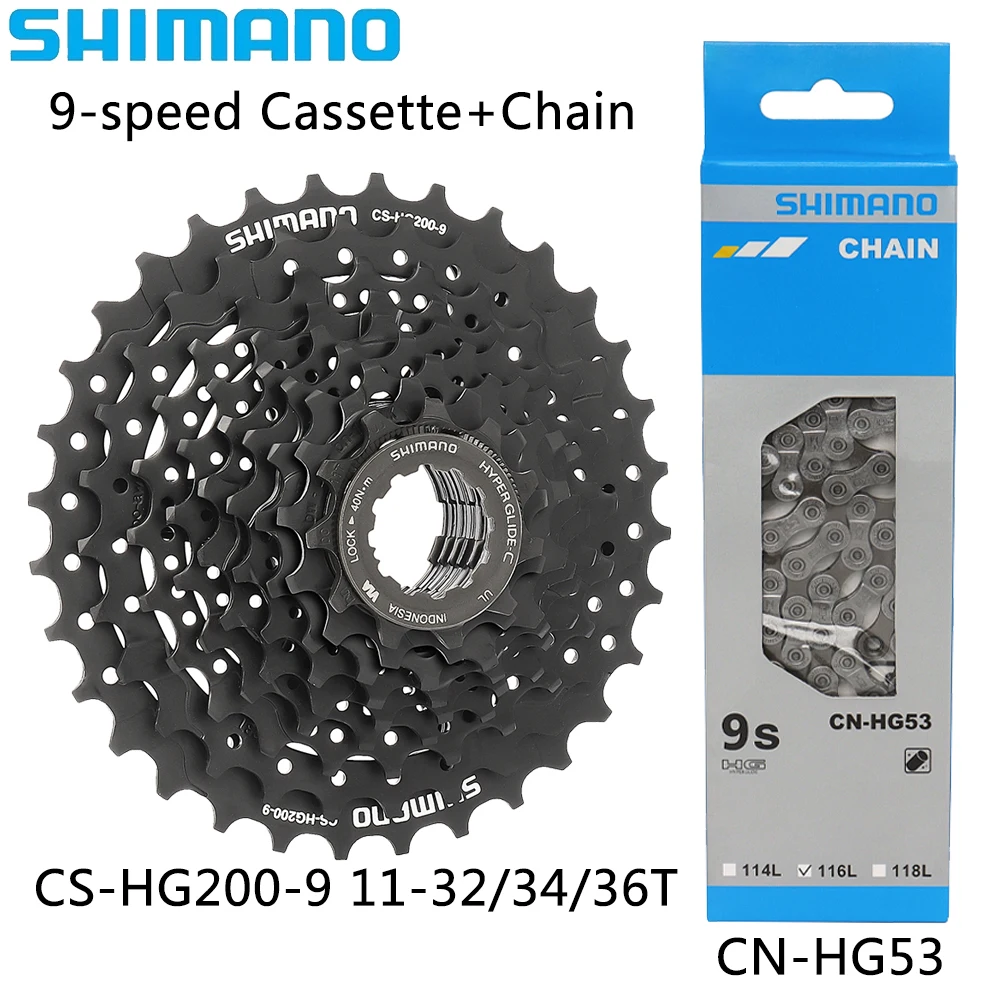 

SHIMANO CN-HG53 9-скоростная 116L велосипедная цепь CS-HG200-9 11-32T/34T/36T MTB черная кассетная звездочка оригинальные детали велосипеда