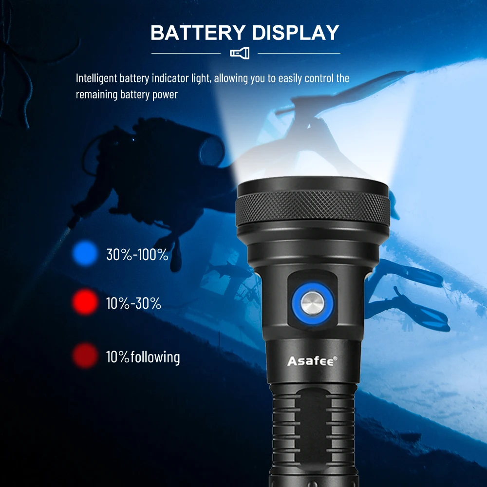 Asafee DT01 150M Underwater Diving Flashlight 5000LM SBT90 LED Powerful Waterproof  Torch Scuba Diving Lantern