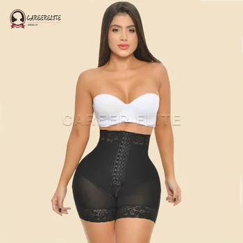 Colombian girdle กางเกงขาสั้นผู้หญิงเอวสูงดันขึ้น3แถวกางเกงรัดเอวบีบอัดสองชั้นกางเกงขาสั้น BBL