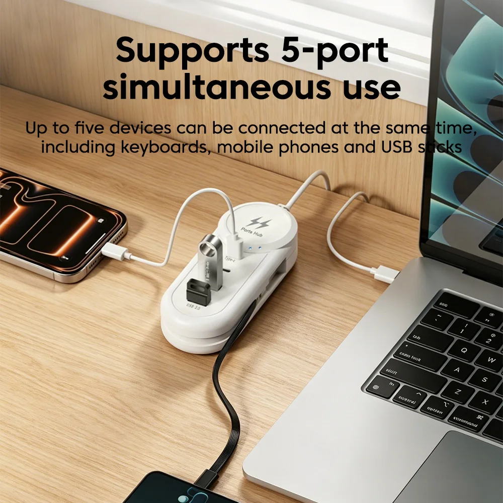 4-Port Wired Hub Extension 2PD+2USB Type C/USB Cable Dual PD Dual USB Charger Plug Board Splitter Fast Data Transfer Hub