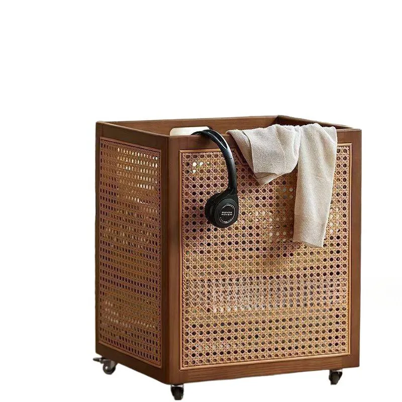 Medieval solid wood rattan storage box, dirty clothes basket, household clothes storage basket,  plush toy storage