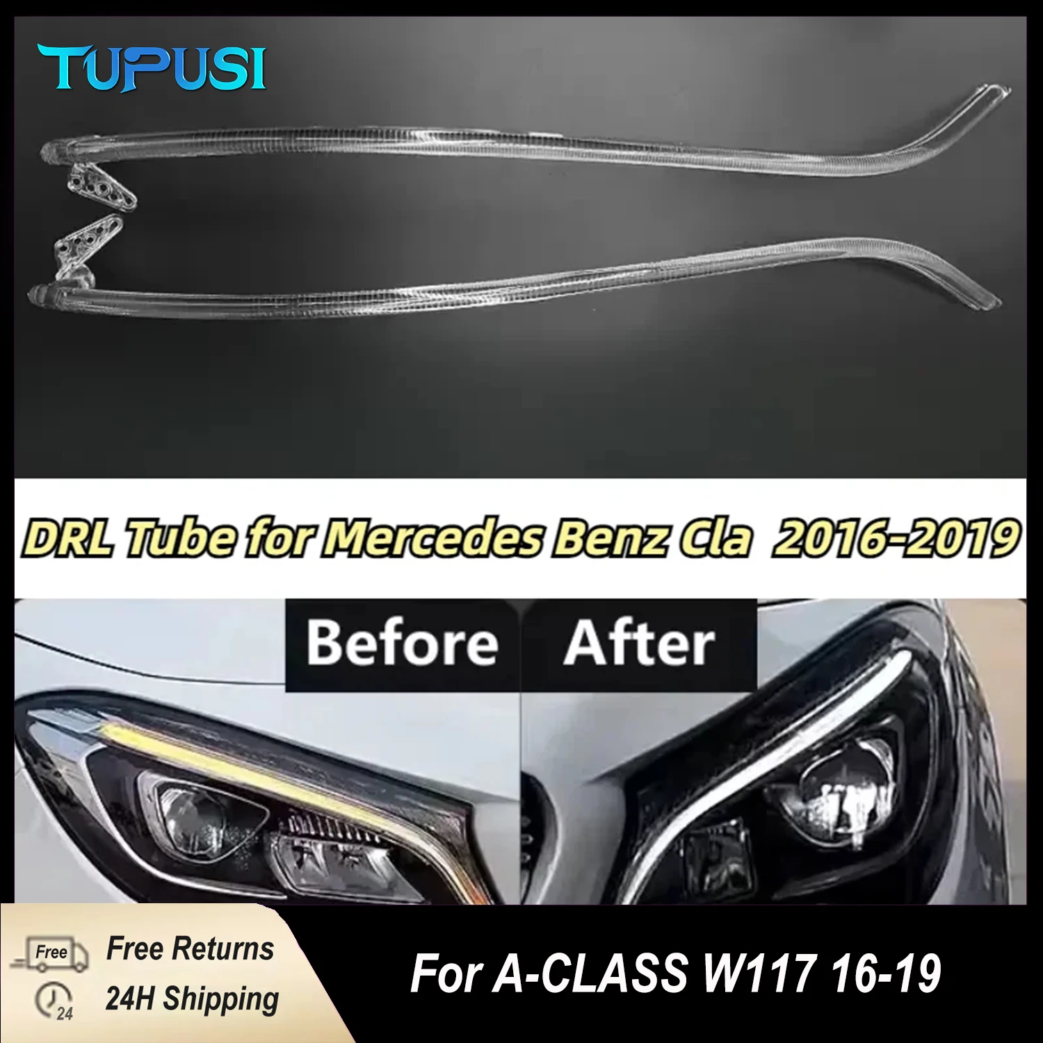 

For Mercedes-Benz W117 CLA 2016 2017 2018 2019 LED DRL Car Headlight Light Guide Plate Daytime Running Light Tube Bar