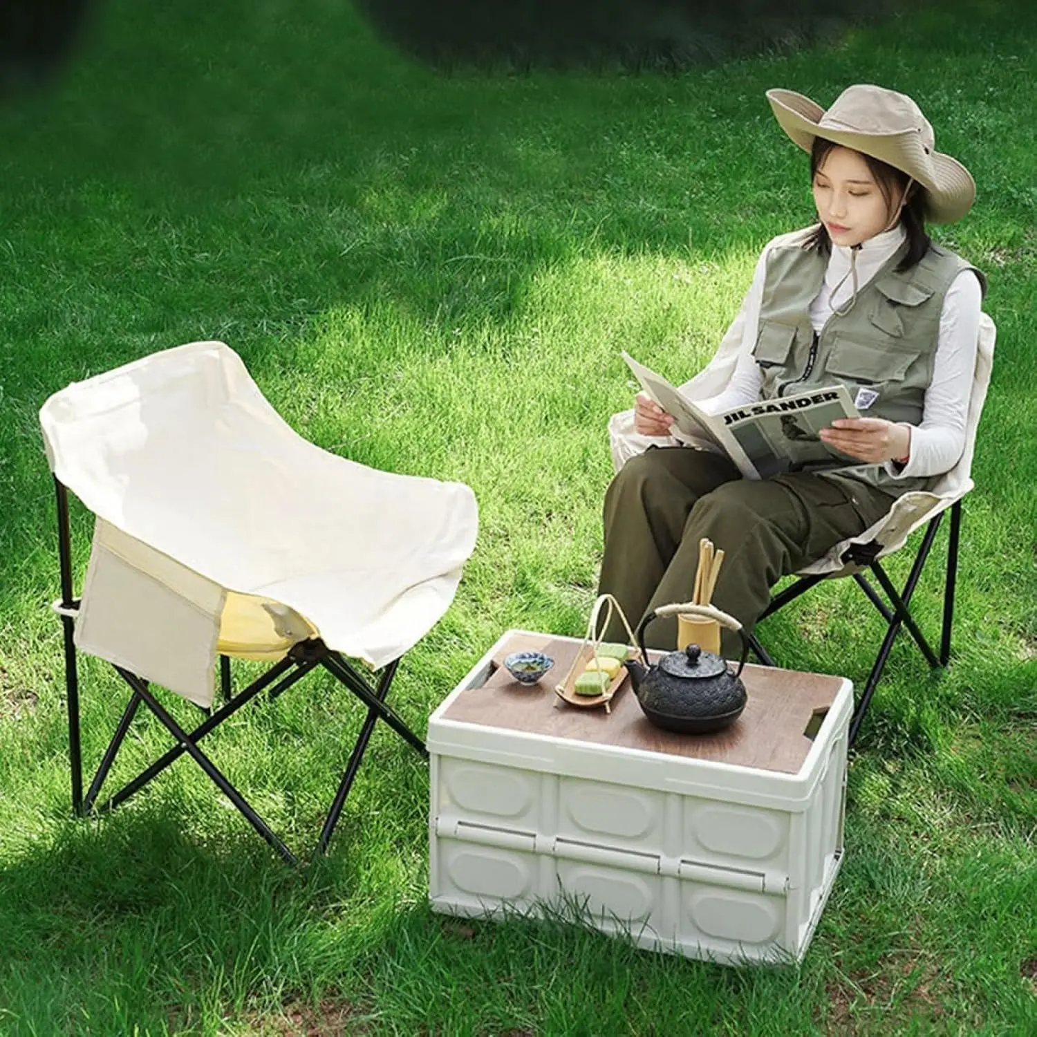Portable Foldable Camping Chair, Oxford Cloth Outdoor Chair with Side Pocket for Picnic Fishing & Beach