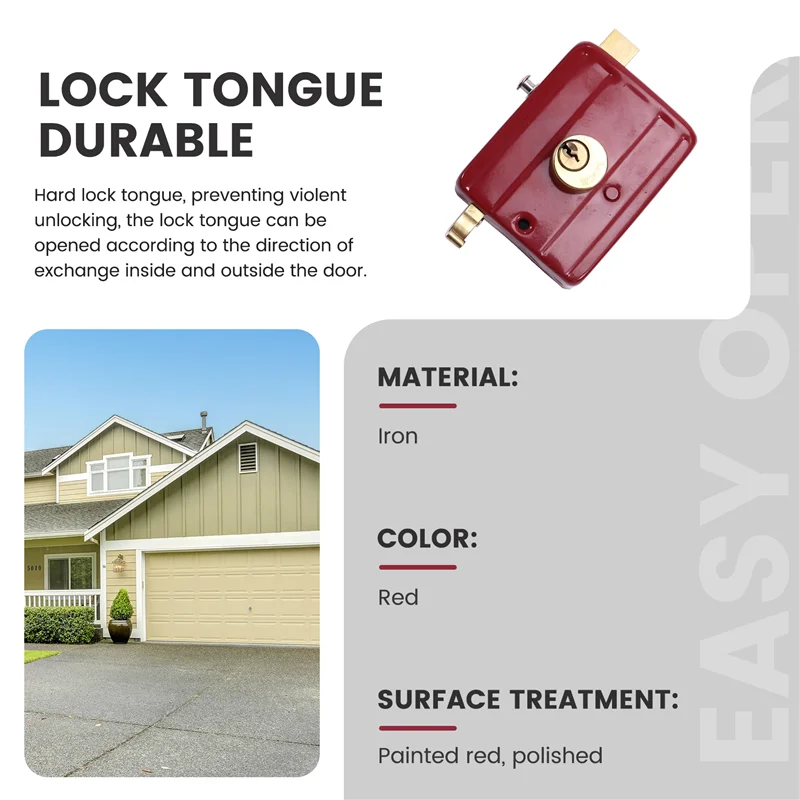 

ABKI-Cast Iron Anti-Theft Lock Exterior Door Multiple Insurance Security Household Indoor Dormitory With Key Wooden Door Lock