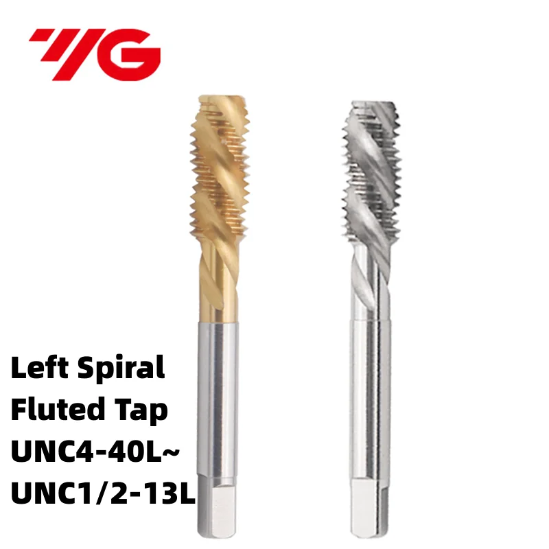 

YG HSSE American Left Spiral Fluted Tap UNC UNF4-40L 5-40L 10-24L 10-32L 1/4 5/16 3/8 1/2 Machine TIN-Coating Screw Thread Taps