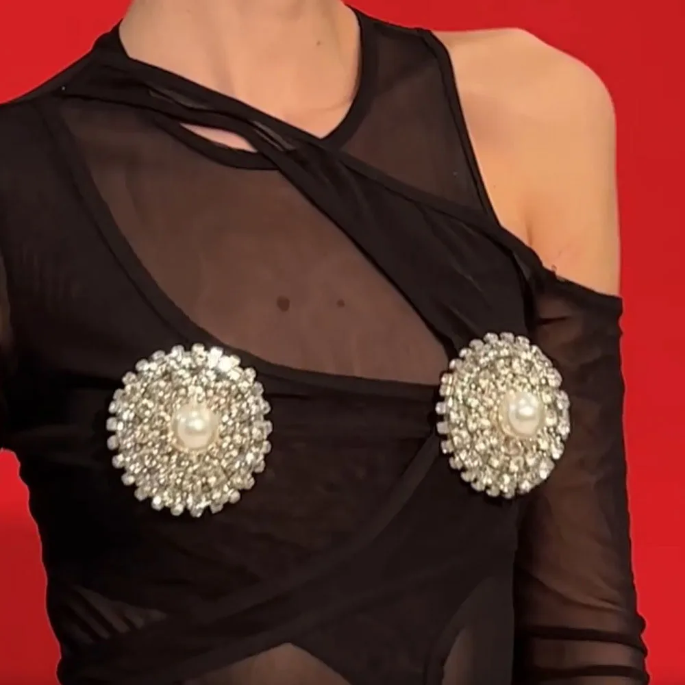 Luxury Pearl Crystal Nipple Covers Sparkling Breast Jewellery Women Sticky Pasties Wedding Party Club Stage Costume