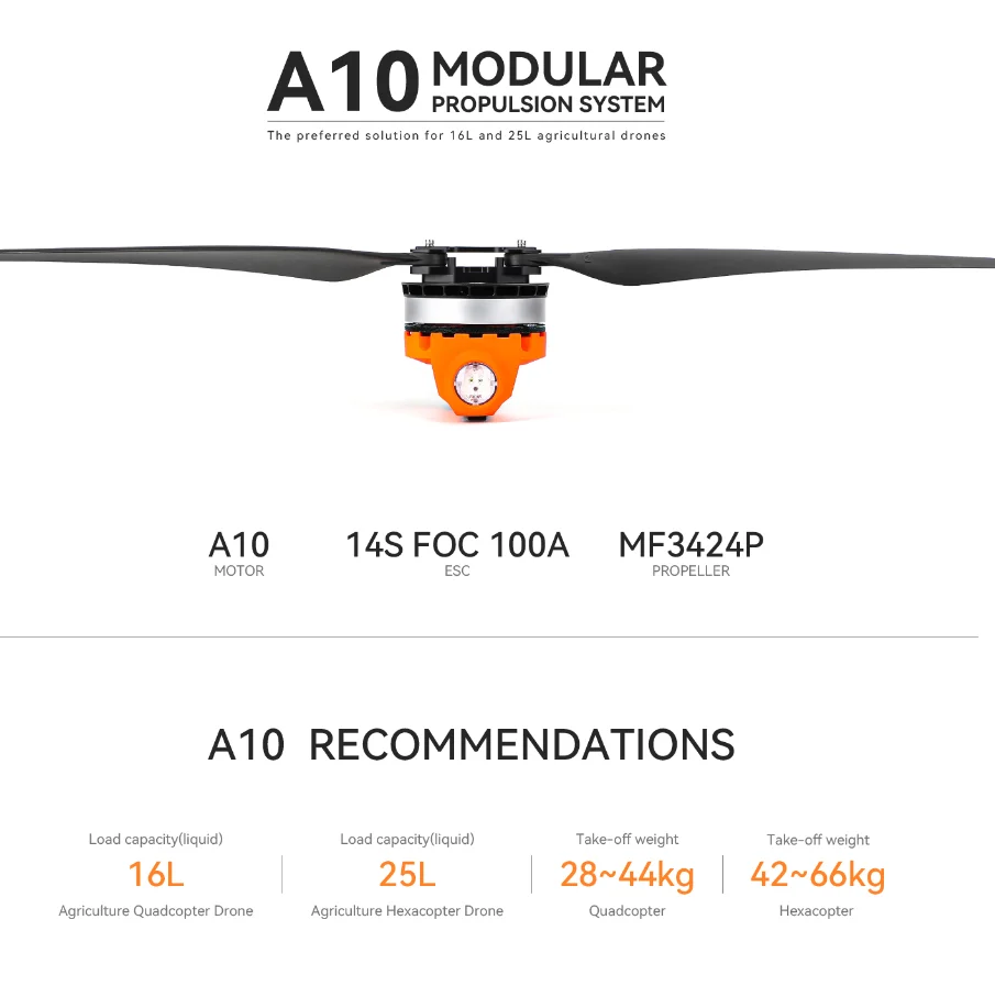 A10 14S IPX6 Bldc Uav Drone Motor for 16L Agriculture Quadcopter Drone 25L Agriculture Hexacopter Drone