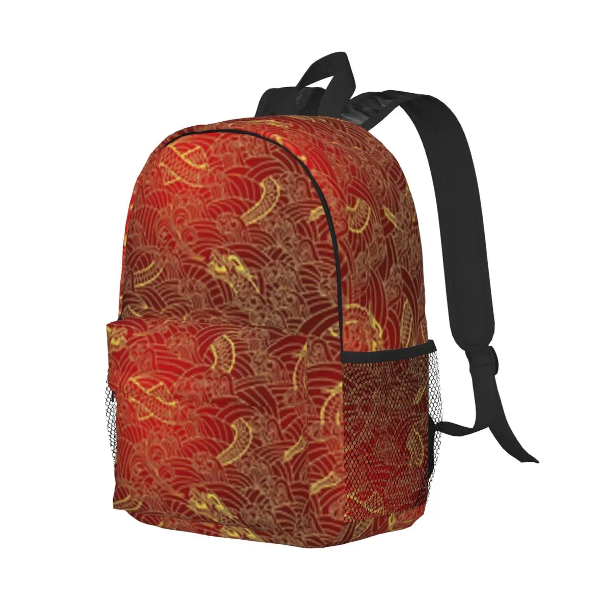 Gold Dragon Pattern Printed Lightweight Casual Schoolbag For School, Outdoor, Shopping, Office 15inch