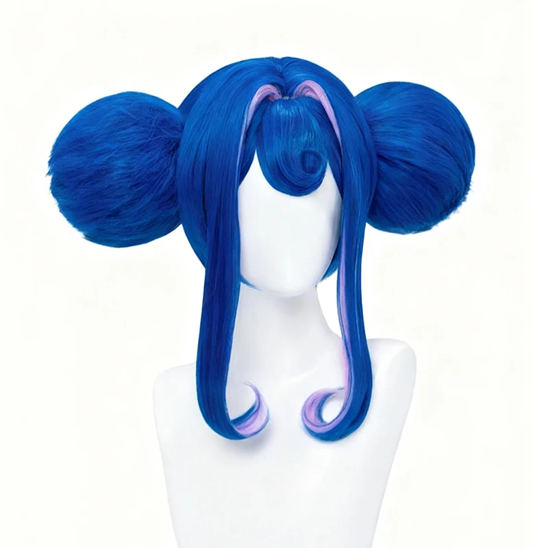 Ridders Van Guinevere Pruik Anime Cosplay Vrouwen Lolita Blauw Haar Halloween Cosplay Dubbele Broodjes Hoge Hittebestendige Gratis Pruik Cap