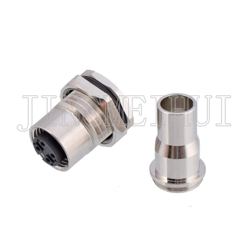 M12 shielded hole type with copper sleeve 4 pole D code 2 3 4 5 6 8 12 17 pole docking socket Waterproof connector pin type