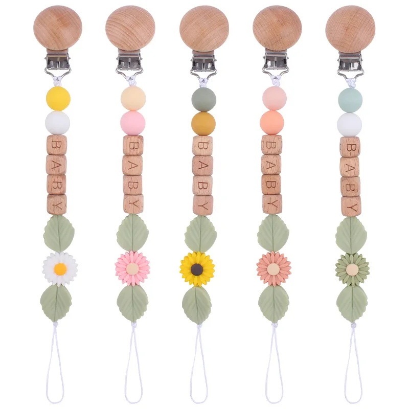 

Baby Personalized Name Pacifier Clips Nipple Dummy Holder Silicone Daisy Newborn Teether Toys Pacifiers Chain Anti Drop Chains
