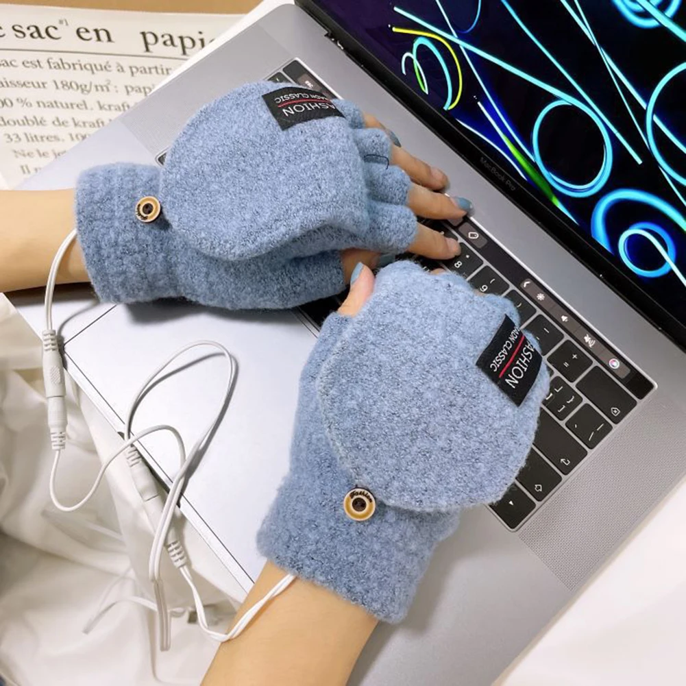 USB Heated Gloves For Men Women Breathable Warming Half Finger Mitten For Women Men