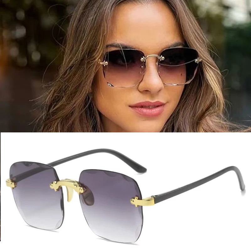 

2024 New Rimless Women's Sunglasses Fashion Gradient Lenses Sun glasses Lady Vintage Alloy Legs Classic Designer Shades UV400