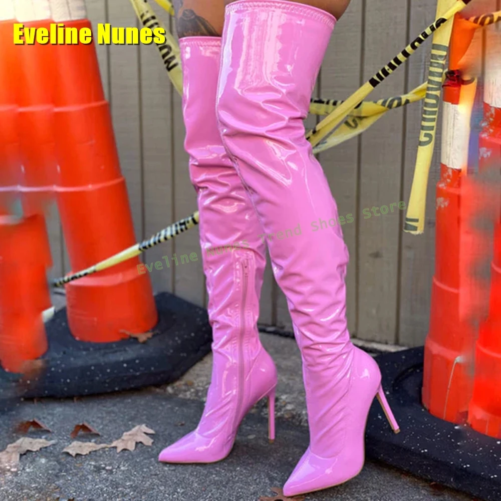 

Pink Splicing Fashion Over The Knee Boots Pointed Toe Stiletto Solid Plus Size 35-46 Women Sexy Thigh High Boots 2025 Spring