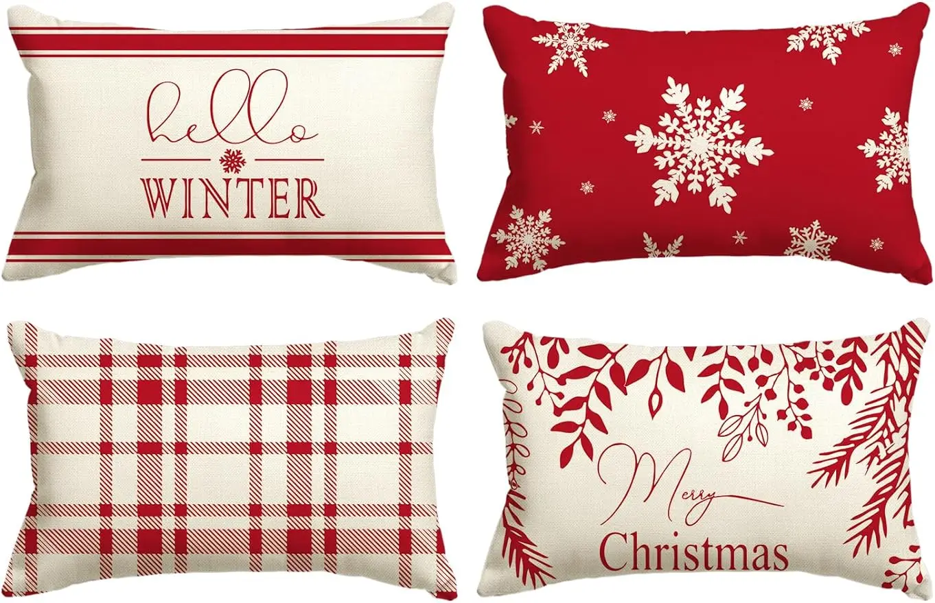 Colore vita natale fiocco di neve fodera per cuscino rosso fodera per cuscino per vacanze invernali divano decorativo 30x50cm