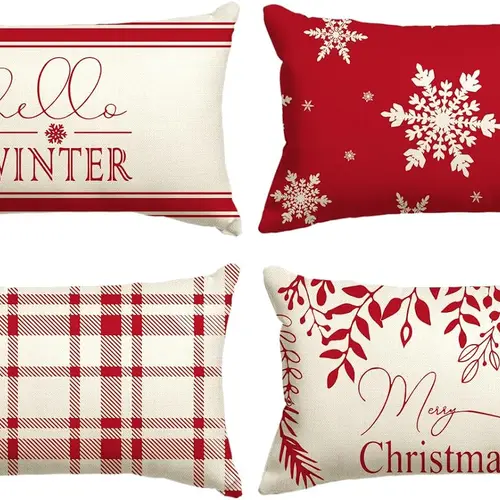 컬러 라이프 크리스마스 눈송이 빨간 베개 커버, 겨울 휴가 쿠션 커버, 장식 소파, 30x50cm 