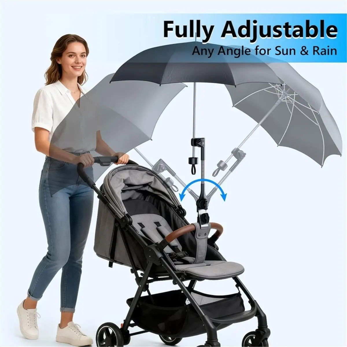 update. Stroller Chair Umbrella Holder , 360° Adjustable Clip on Umbrella Attachment, Universal Golf Cart Umbrella Clamp Mount