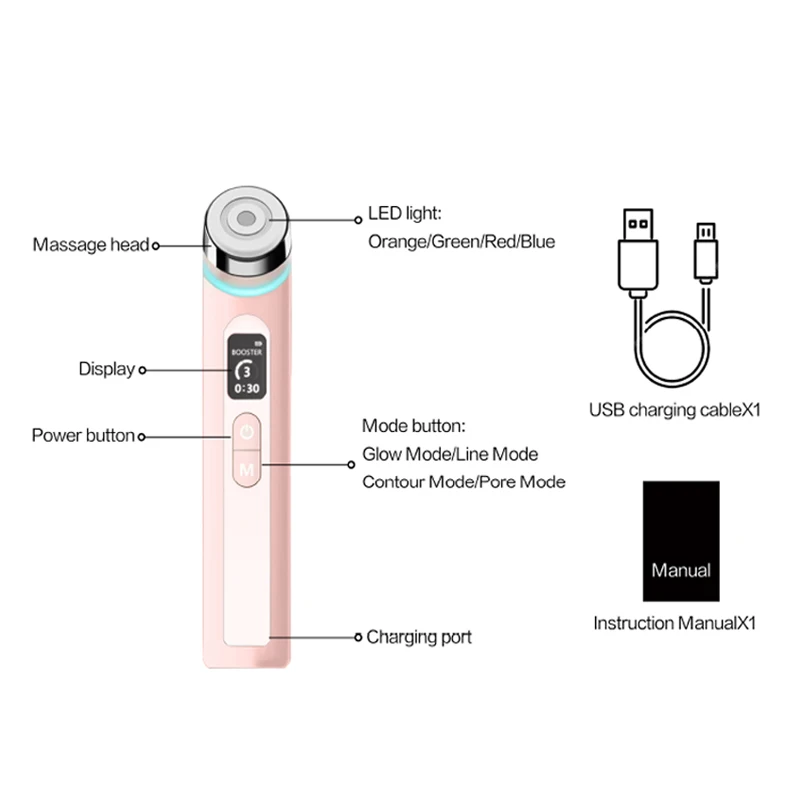 Appareil de beauté multifonctionnel quatre couleurs, avec 4 modes : absorption améliorée, éclat, élasticité, contour du visage, avec 4 modes
