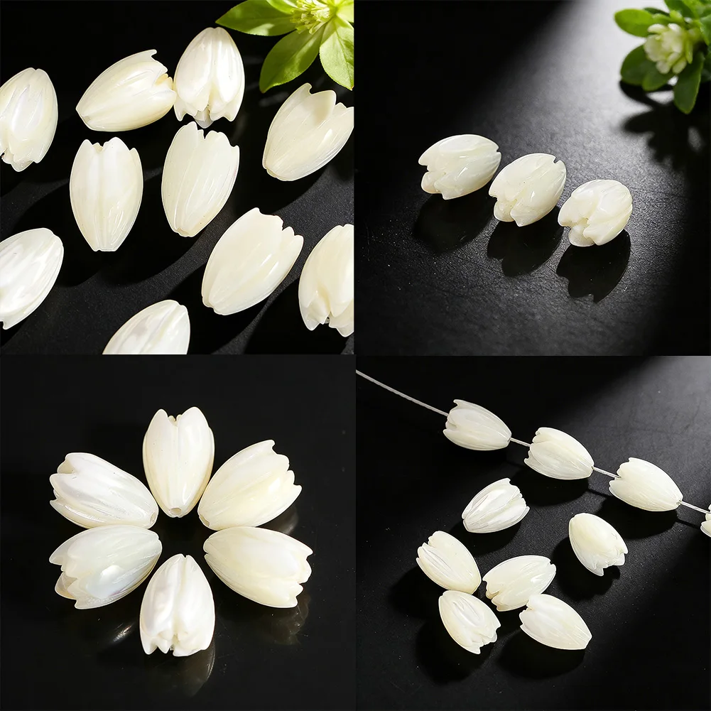Natural Mother of Pearl Carved Magnolia Flower Beads for DIY Jewelry Making Bracelet Necklace Supply Wholesale