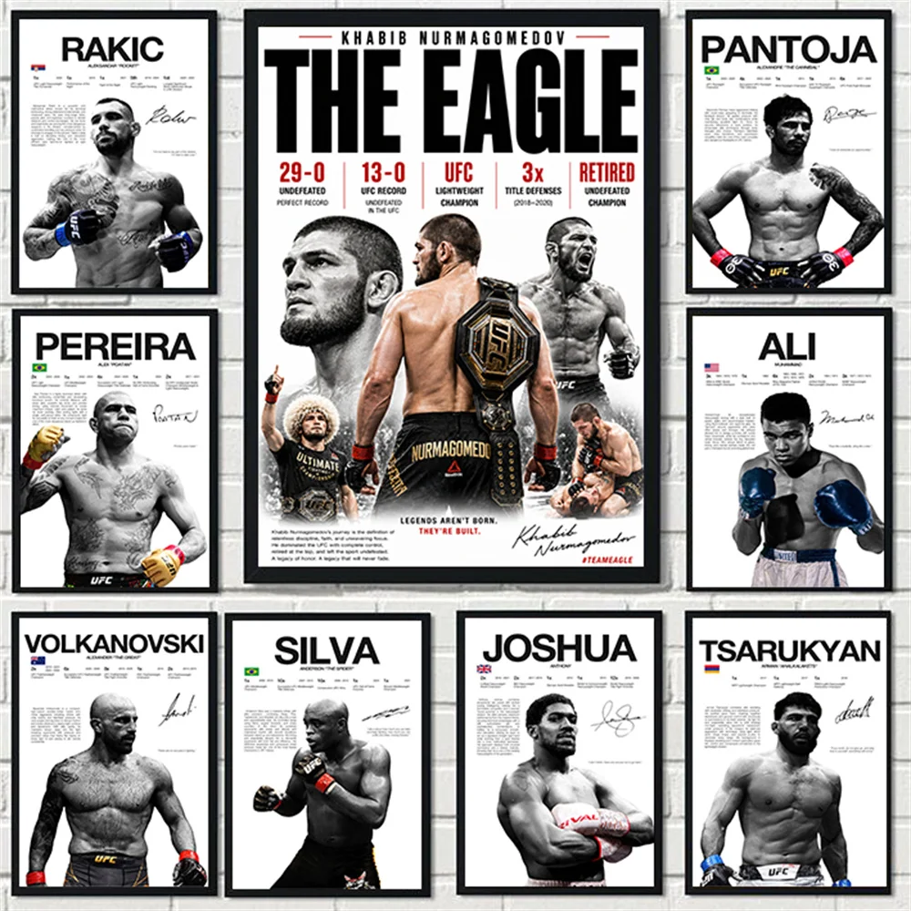Modern Art Famous Boxing Legend Fighting Posters, UFC Inspirational Khablb Nurmagomedov Canvas Murals, Gym and Home Decoratio