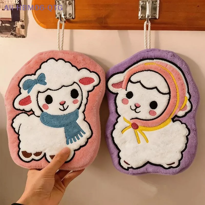 NEW Cartoon Sheep Soft Coral Fleece Hanging Hand Towel Non Shedding Skin Friendly For Kids Kitchen Bathroom