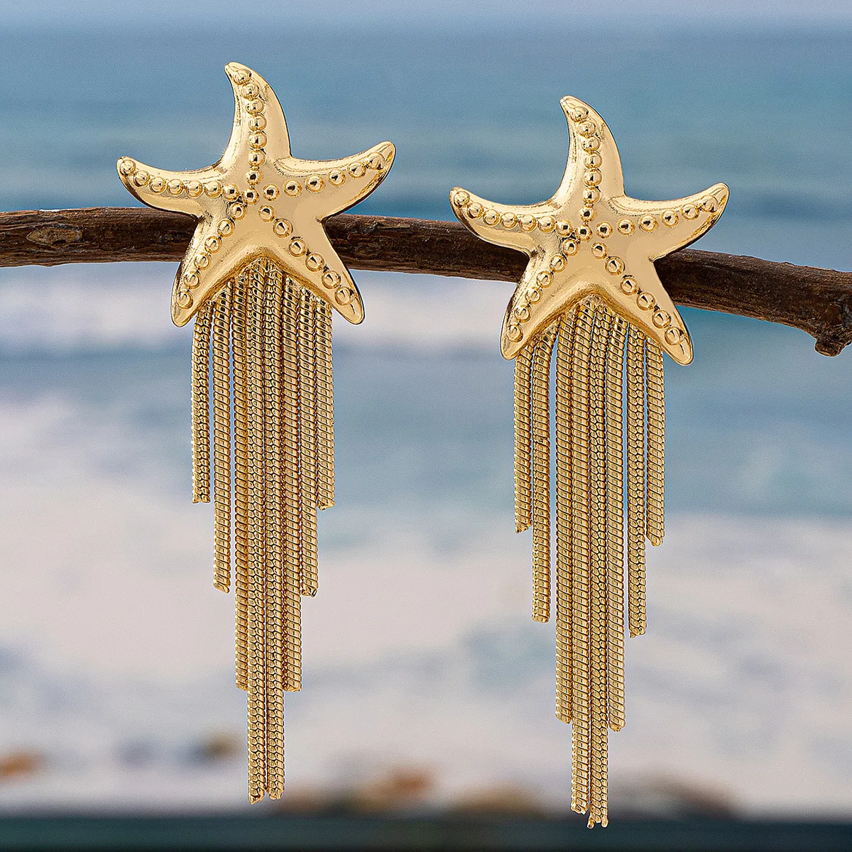 

1 pair of creative personality summer vacation ocean wind starfish fringed earrings women beach vacation wear