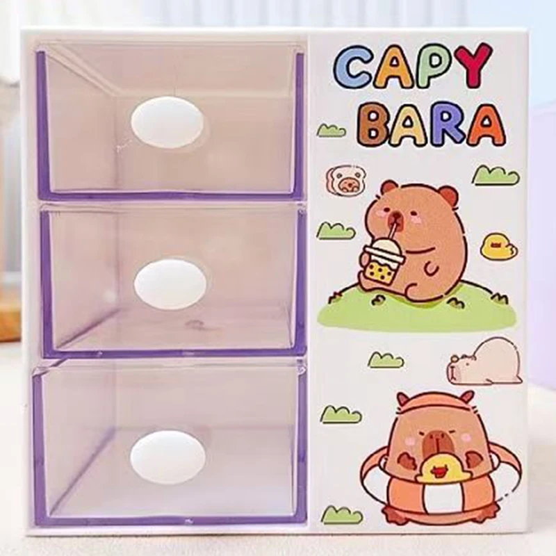 Capybara Cartoon Multi-Functional Desk Organizer Pen Holder 3 Layers Pencils Storage Rack Student Stationery Storage Shelf Gift