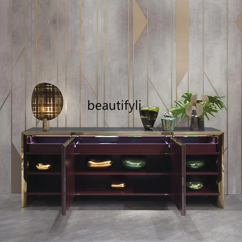 Italian-Style Light Luxury Sideboard Cabinet Modern Minimalist Entrance Wine  Stainless Steel Cupboard Tea Cabinet