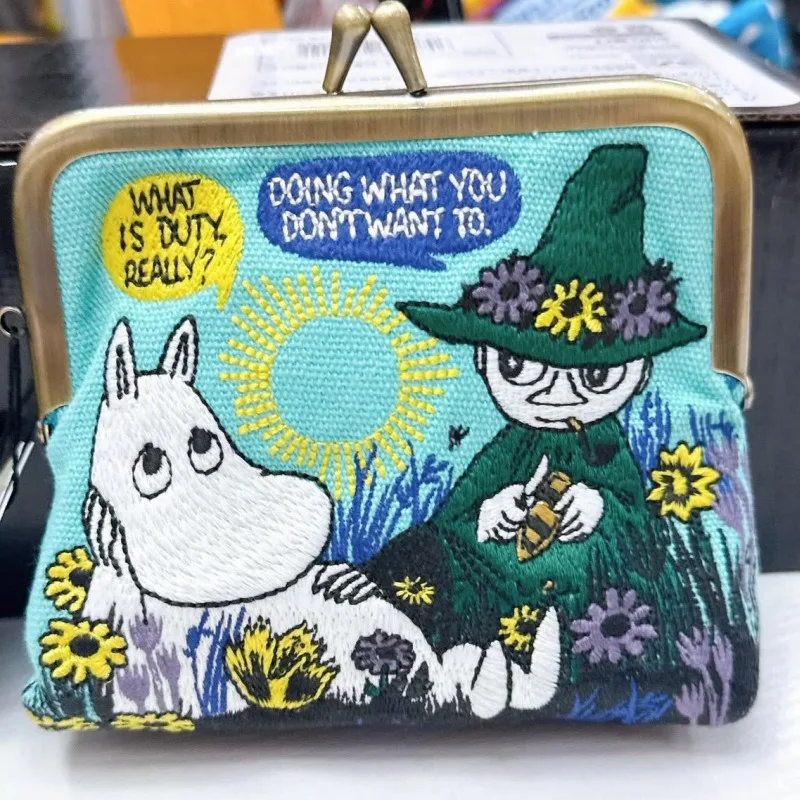 Kawaii Anime Moomins Series Mini Coin Purse Creativity Cute Cartoon Role Embroidery Portable Exquisite Makeup Bag Women Gift