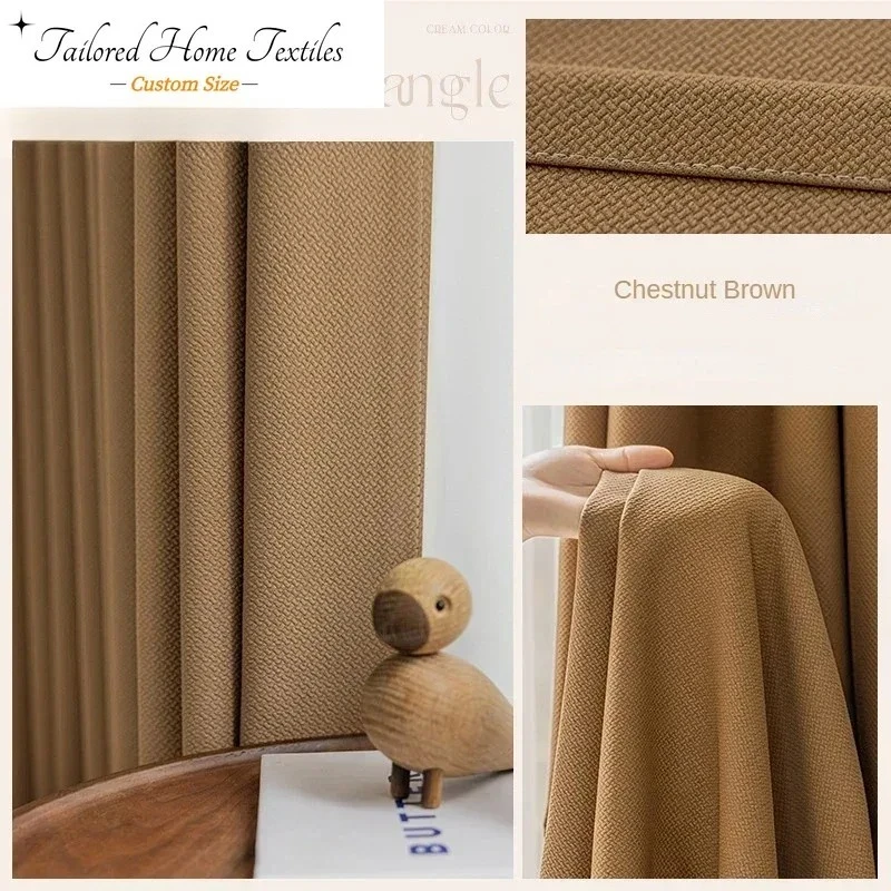 

Custom Size Cotton Linen Thickened Blackout Living Room Curtain Heat Insulation Bedroom Curtains Light Luxury Warm Drapes Tulle