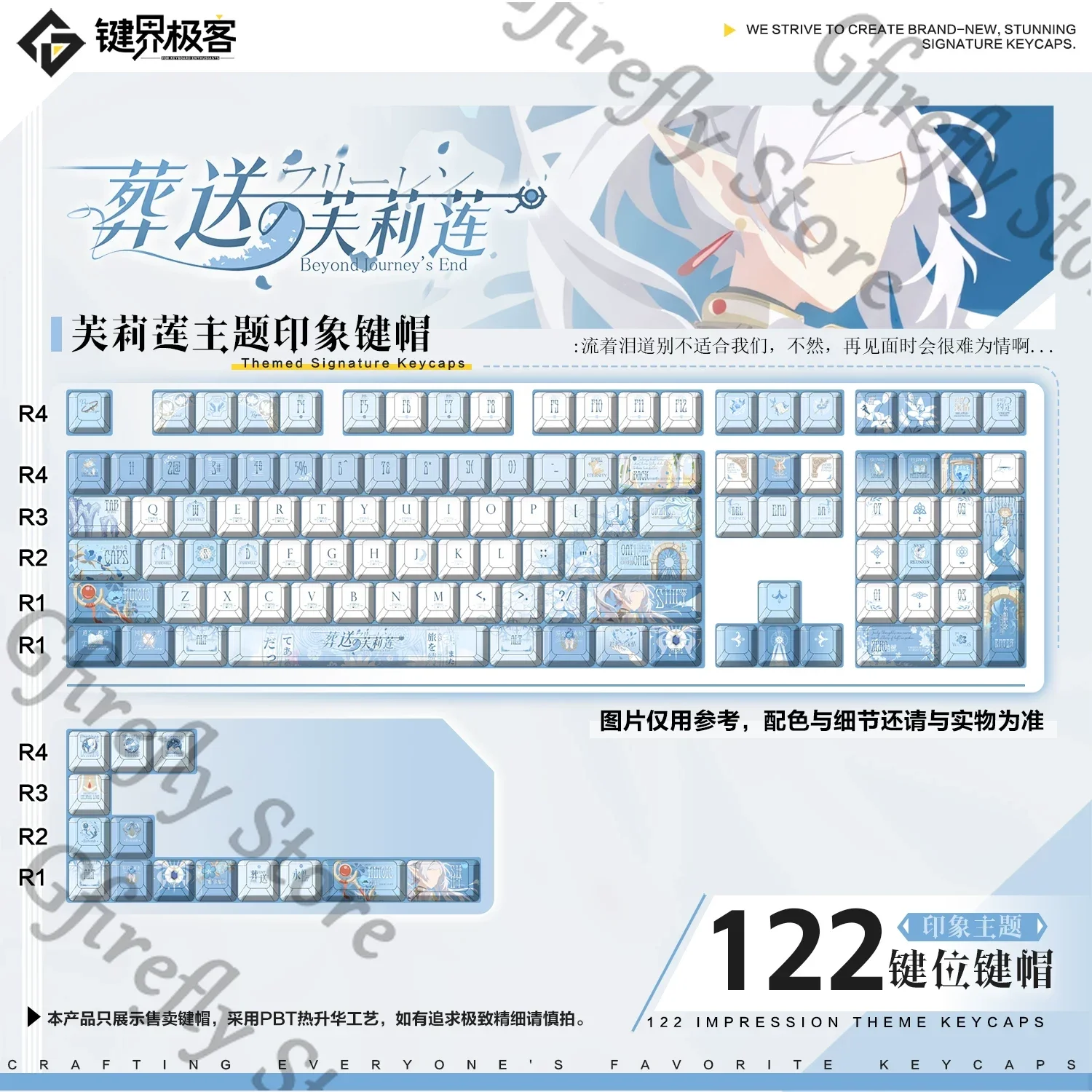 

Коллекционные кейкапы Frieren: Beyond Journey's End Impression, PBT, с боковой гравировкой, Kforce, для косплея, в виде персонажей, рождественский подарок для отаку