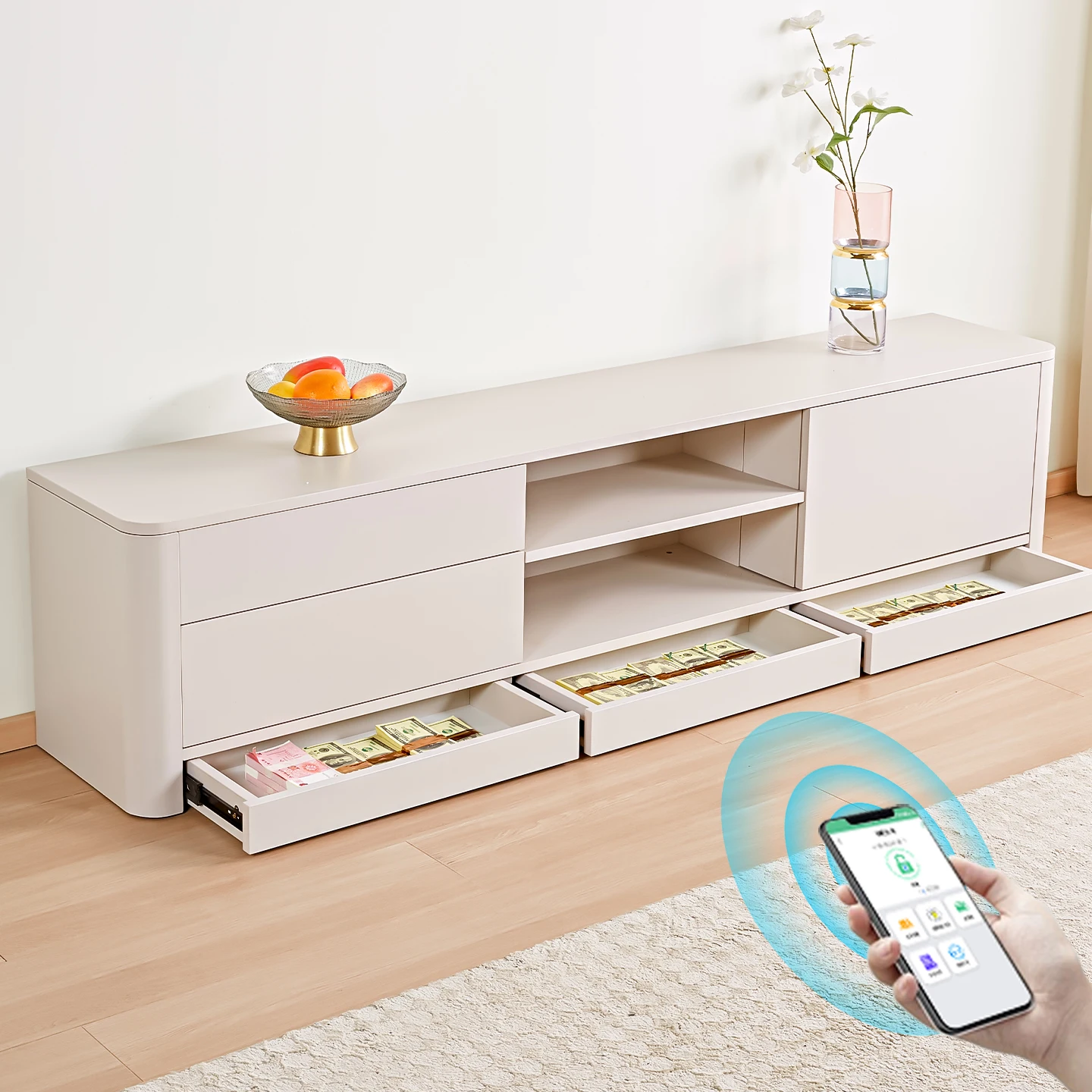 Concealed TV cabinet Floor-to-ceiling simple living room storage E0 light luxury high-end storage locker