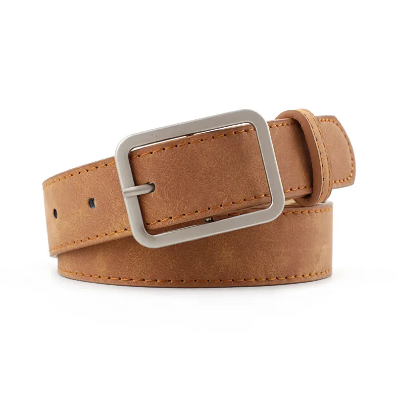 Korean Style New Simple Wld Square Buckle Head Imitation Leather Popular Belt Fashion Belt Retro BS1010