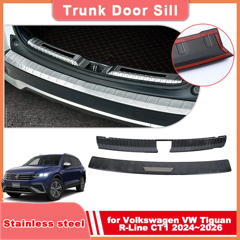 Image of Kofferraum-Einstiegsleiste für Volkswagen VW Tiguan R-Line CT1 2024~2026 2025 Edelstahl Schwarz Schwellenschutzplatte Zubehör