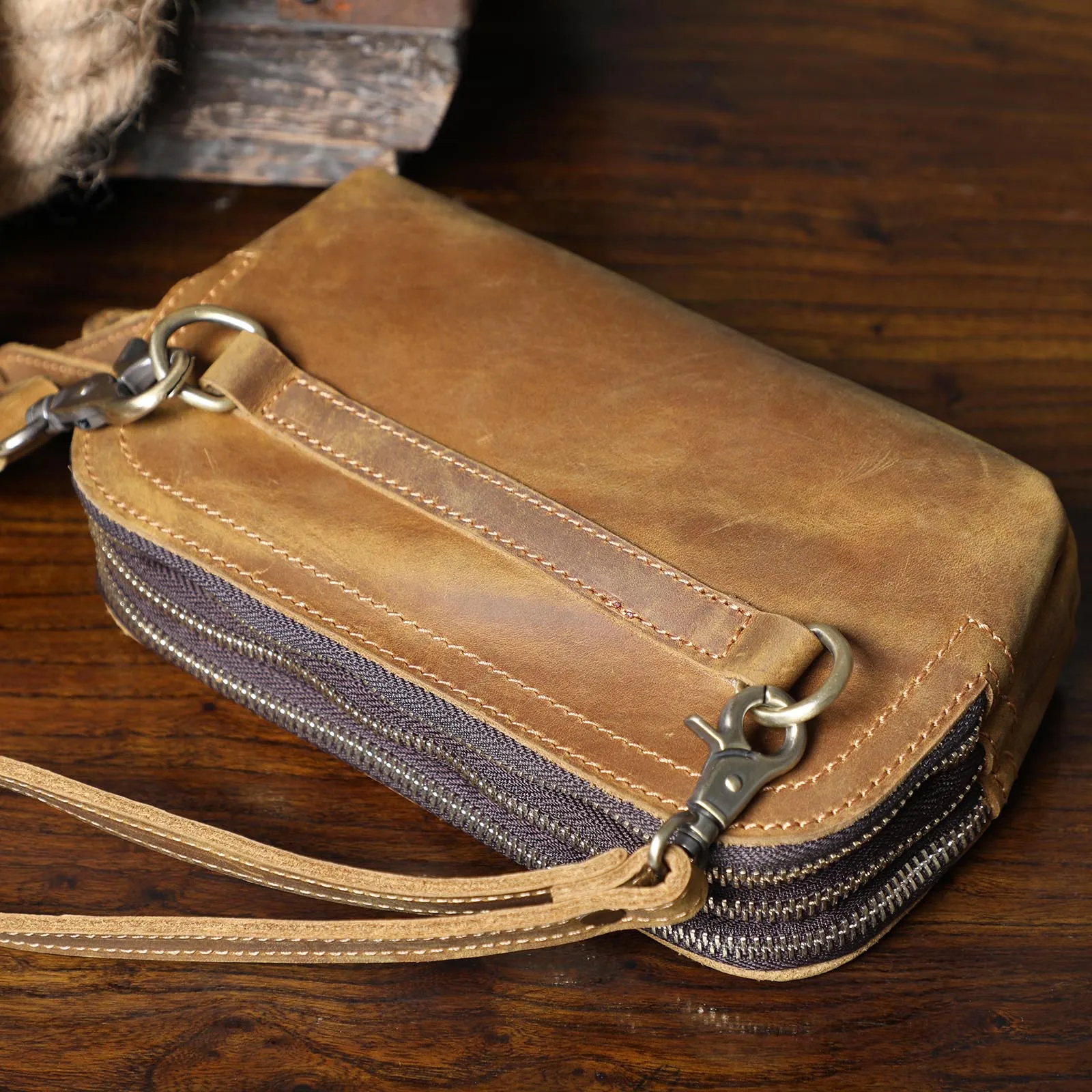 Echte Leder-Umhängetasche für Herren, Multifunktionale Clutch-Tasche, Schlichte Modische Handytasche aus Rindsleder, Oberste Schicht Rindsleder – Detail 19