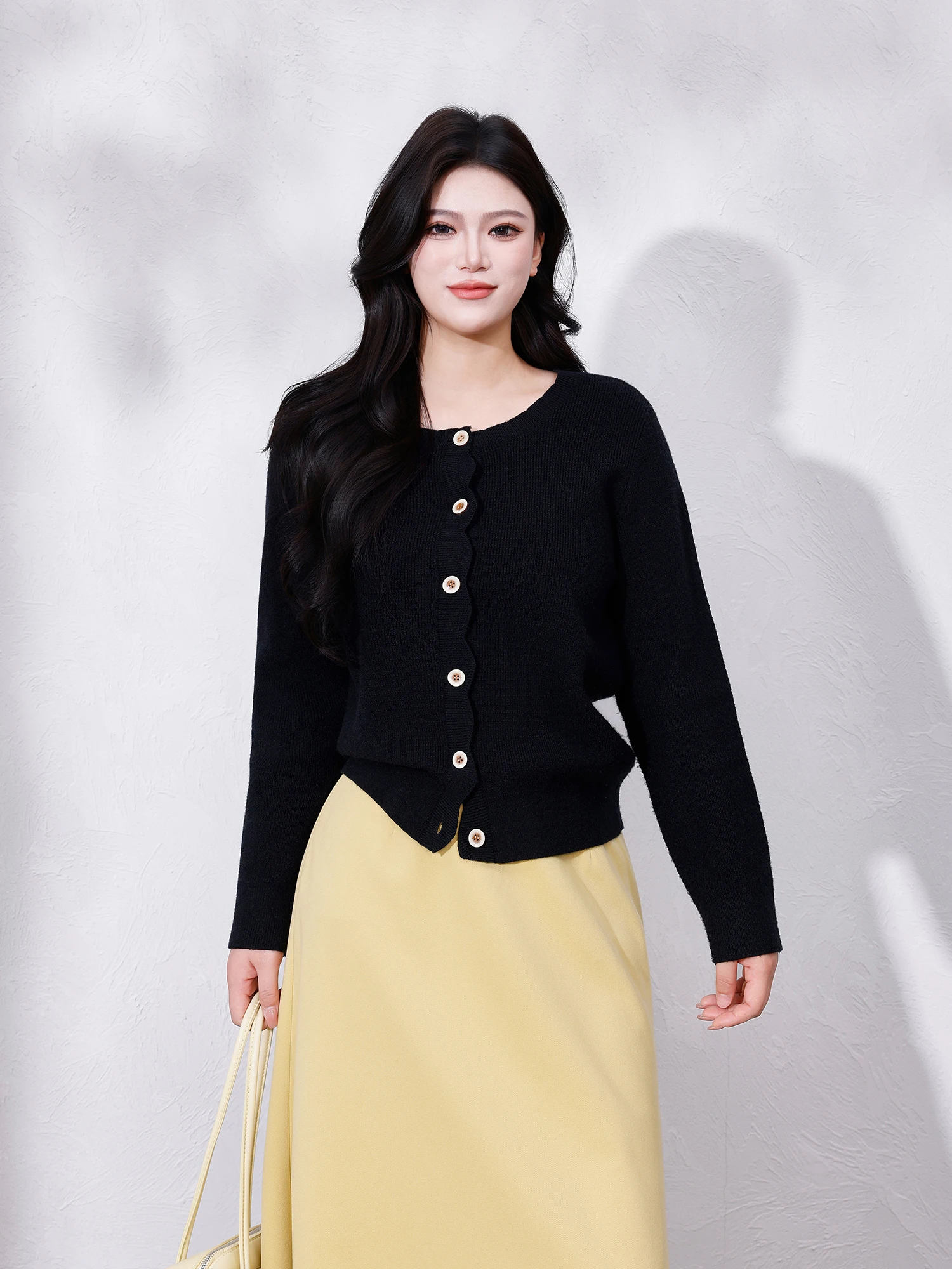 

Ele plus Size Women's Knitwear Concealing Flattering Versatile Warm Top for Autumn Winter by GuYuan Soft Long Sve roun...