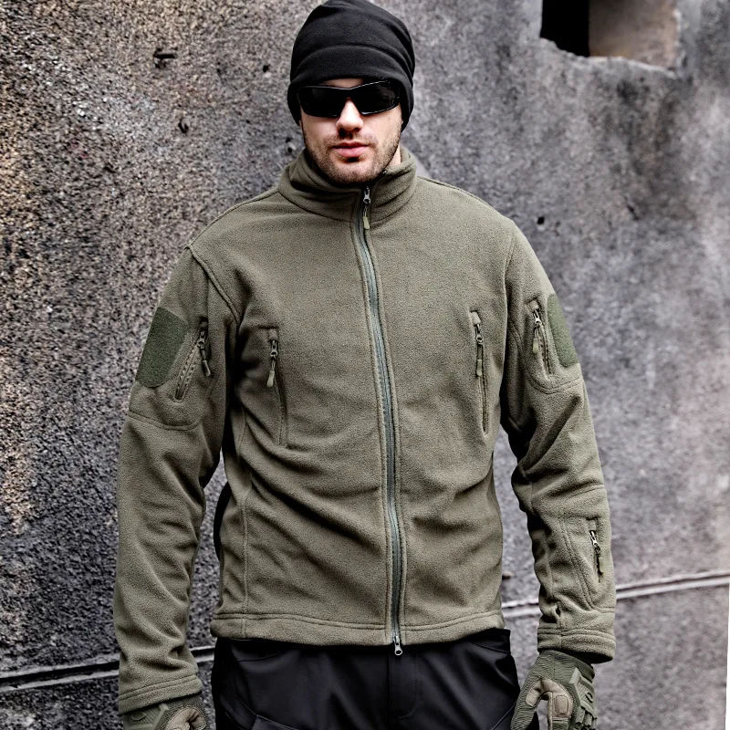 

Men's Hardshell Jacket Lining Autumn And Winter New Stand Collar Fleece Solid Color Simple Casual Large Size Coat