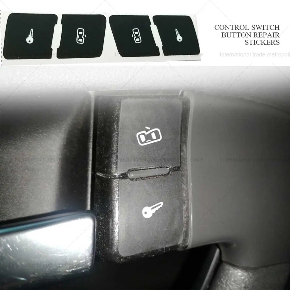 Esquerda + direita preto fosco botão interruptor de controle bloqueio da porta do carro reparação adesivos decalques para audi a3l botão fixo adesivos carro novo