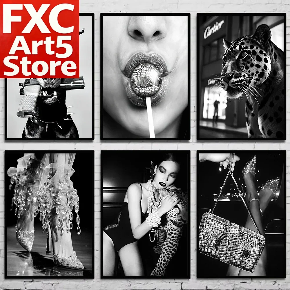 1PC Frameless Black & White Fashion Vintage Photography Poster Women Wine Picture Canvas Painting Wall Art Home Decor Print Livi