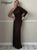 Dulzura, vestido largo fruncido ajustado de manga larga con un solo hombro, ropa elegante sexi lisa para mujer, ropa de otoño para fiesta nocturna y Club