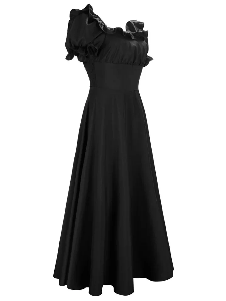 

Women's Medieval Victorian Black High Waist Puff Sleeve Dress Halloween Carnival Party Stage Cosplay Performance Costume 2025