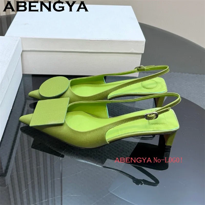 Square Round Asymmetric Patch Designer Sandals Women Pointy Toe Mid Heel Sandals Summer Fashion Week Party Shoes Mujer