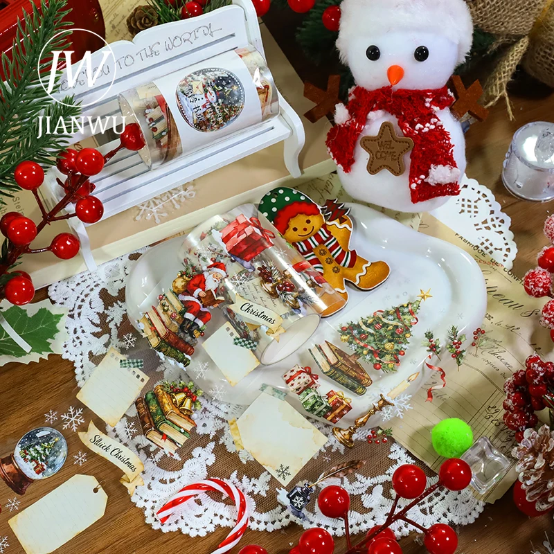 JIANWU 70 مللي متر * 200 سنتيمتر خمر عيد الميلاد جرس الثلج صفحات المشهد المواد الكولاج سجل القصاصات PET الشريط الإبداعية مجلة القرطاسية #1