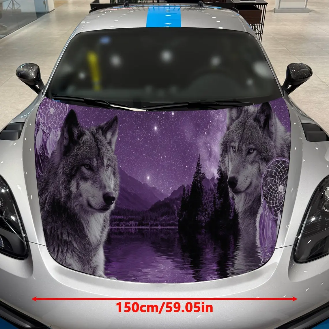 Galactic Cosmic Dreamcatcher Wolf Pair Car Cover Sticker, Auto Hood Decal, Car Exterior Scratch Resistant Decal, Trendy Gift for
