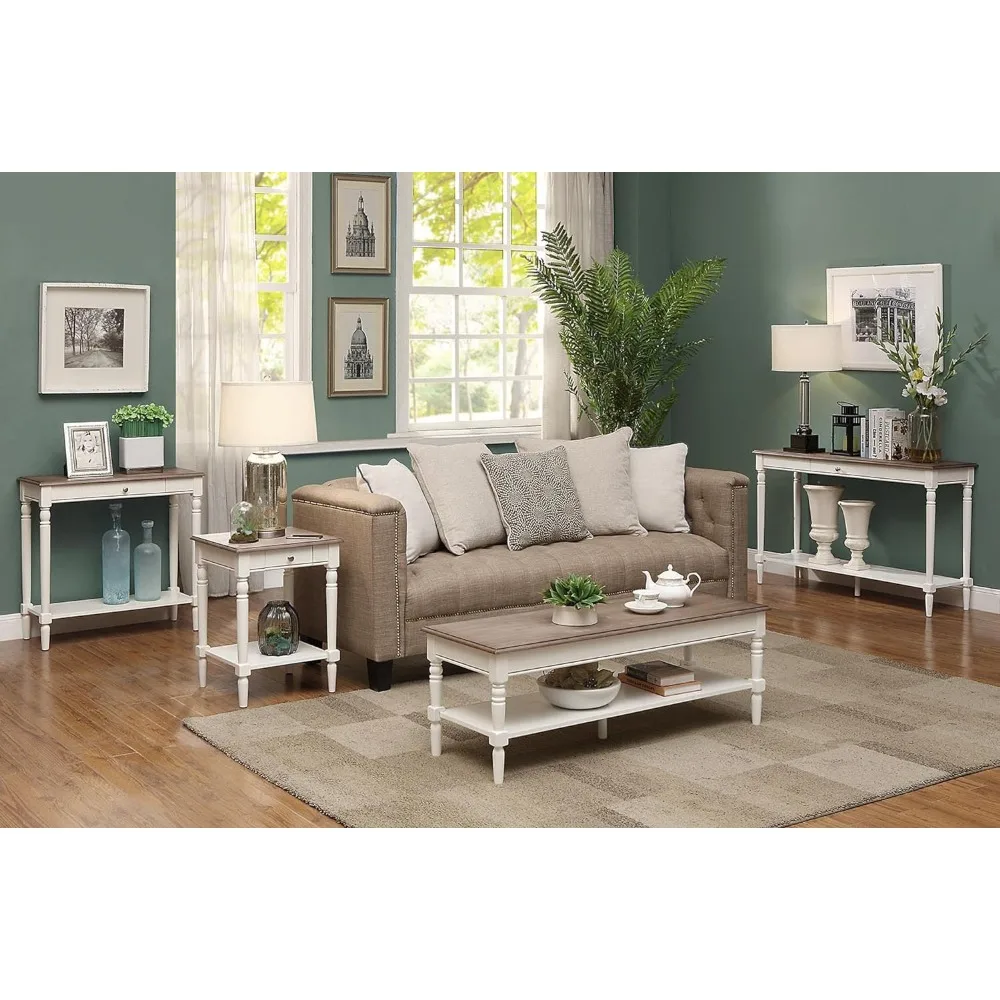 Furniture Coffee Table with Shelf Driftwood White Living Room Center Table Quick and Easy Set Up with Storage Space