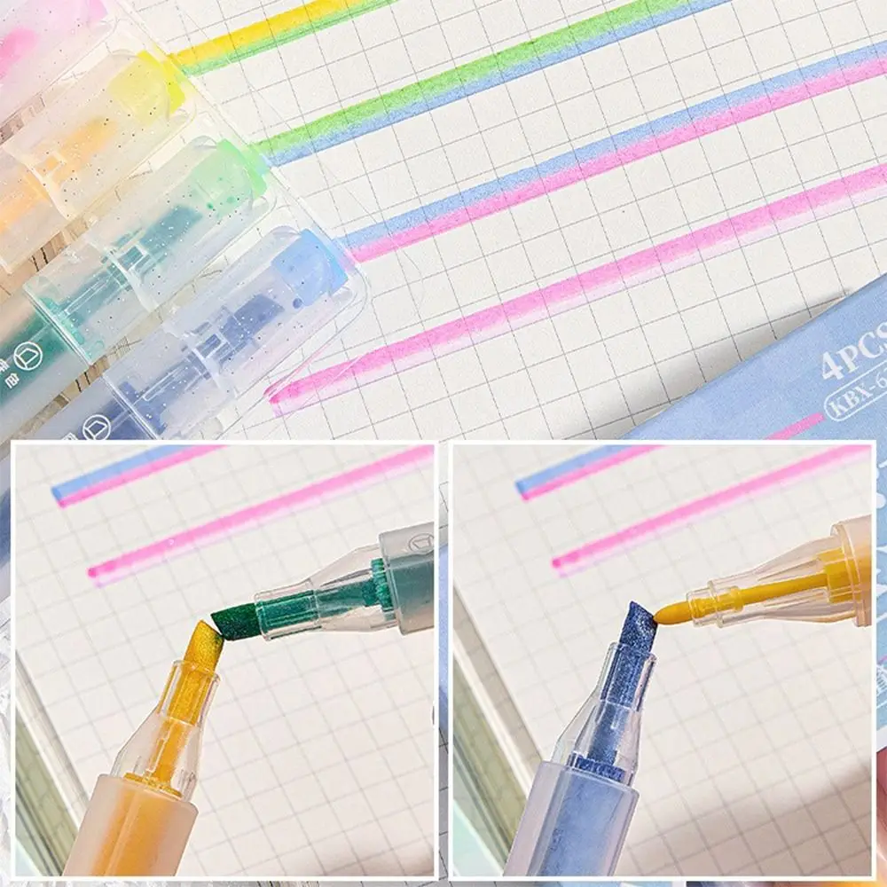 4PCS/Set Double-ended Highlighter Pen Color Stackable Writing Drawing Fluorescent Pen DIY Scrapbook Painting Painting Color Pen