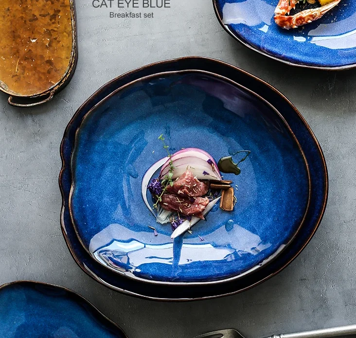 KINGLANG Nordic Ceramic Plate and Bowl Food Dish Plate Pottery Irregular Dish Salad Plate Dinnerware