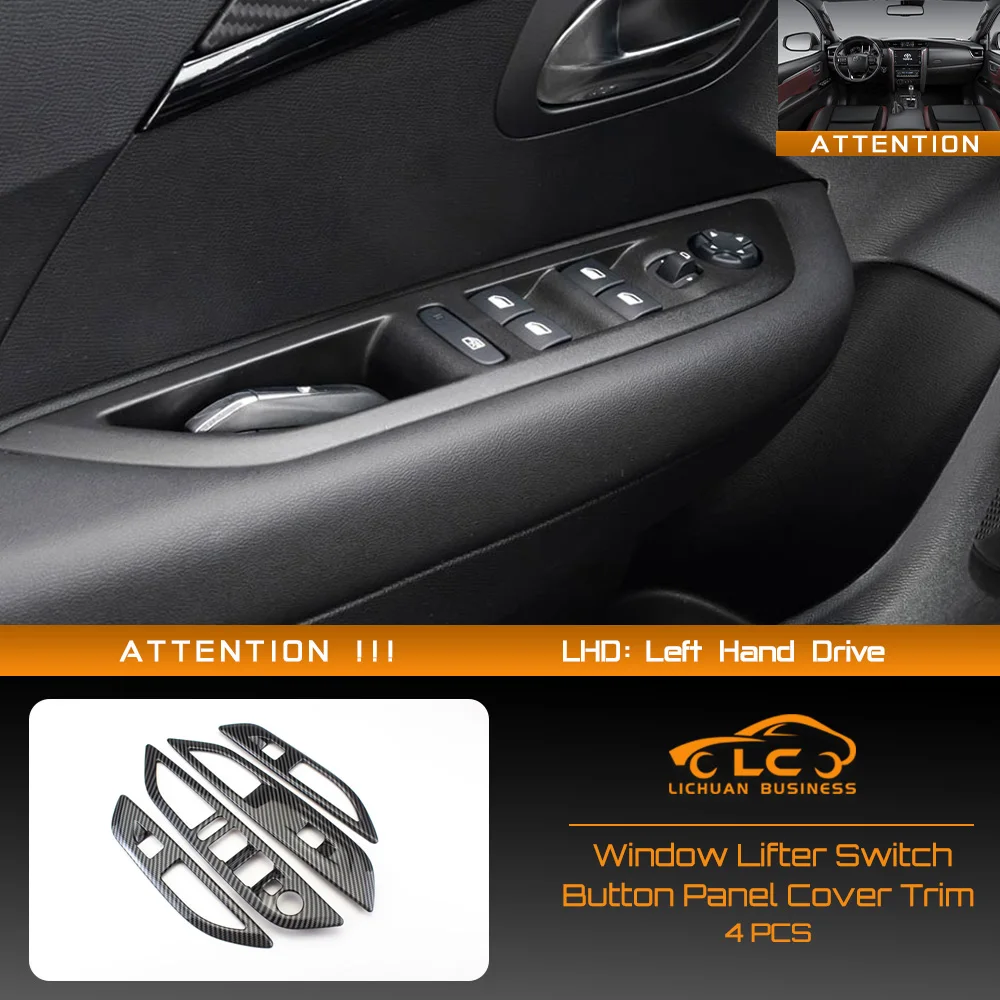 4pcs ABS Window Lifter Switch Button Panel Cover Trim Golden Carbon Fiber Color for Peugeot 208 2020-2025